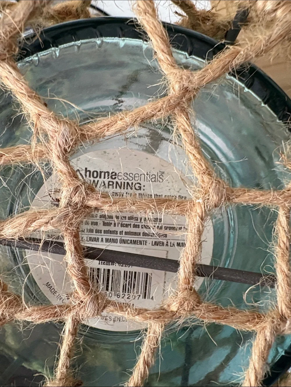 Home Essentials Aqua Glass Lanterns with Natural Jute Netting (2) Preowned